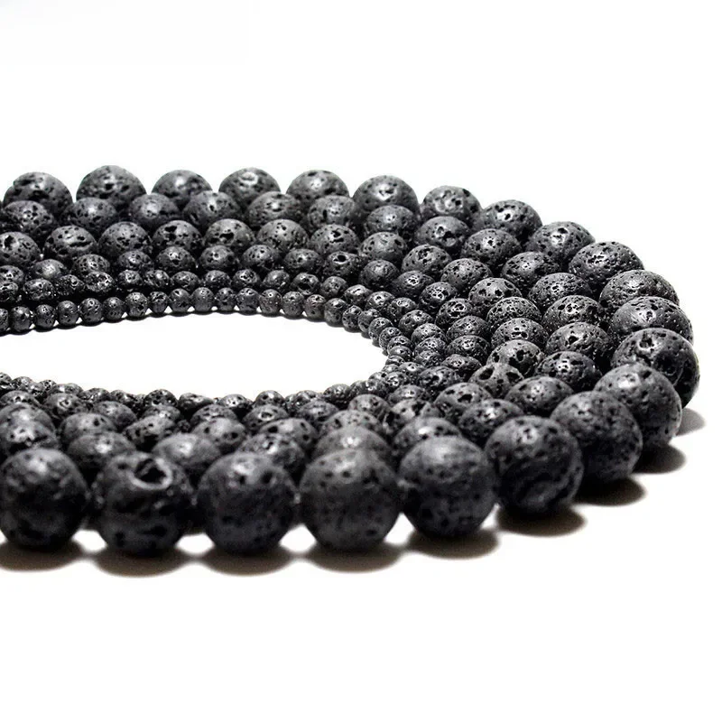 Groothandel DIY Zwarte Vulkanische Lava Kralen Ronde Natuurlijke Lava Kralen Vulkanische-steen Vorm Kralen voor Sieraden Maken 4 -14mm - afbeelding 2