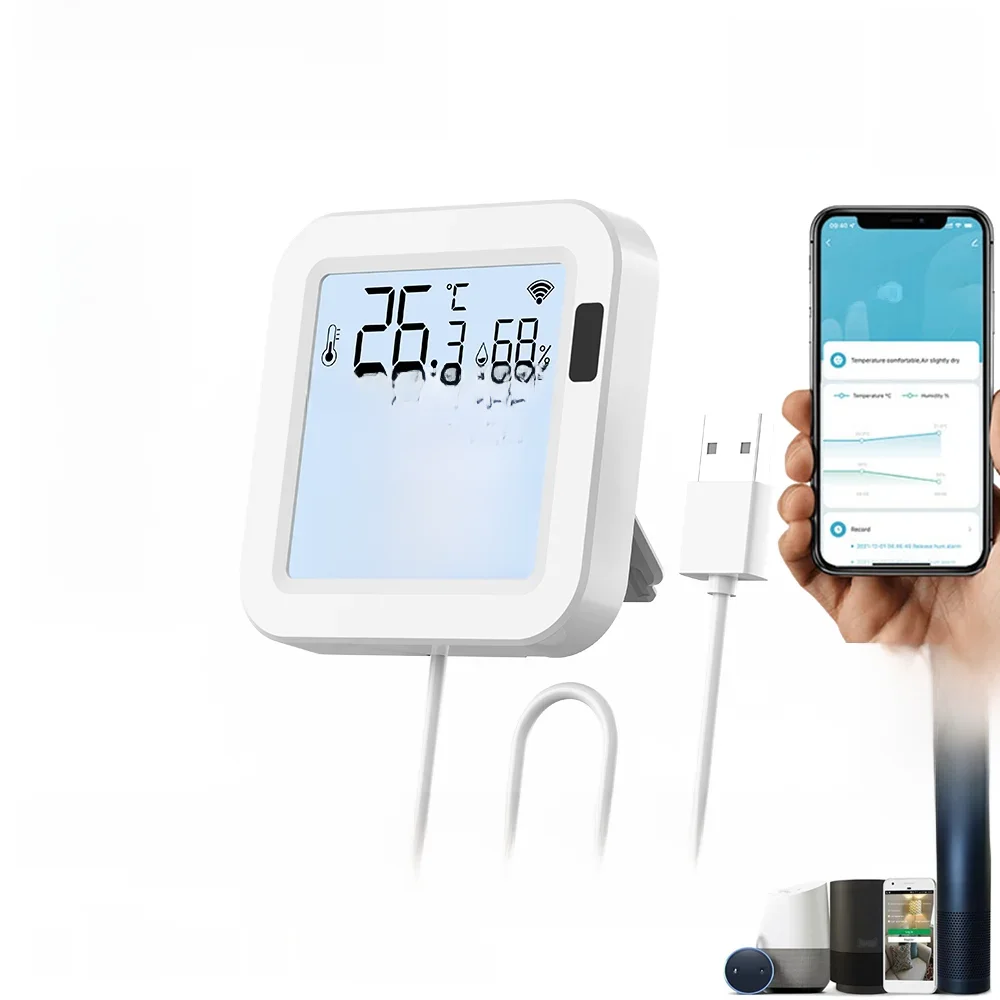 Inteligentny czujnik temperatury i wilgotności Tuya z podświetleniem do inteligentnego domu, kompatybilny z WiFi SmartLife, współpracuje z Alexa i Google Assistant. (24 Hours Version) — Zdjęcie 2 z 2