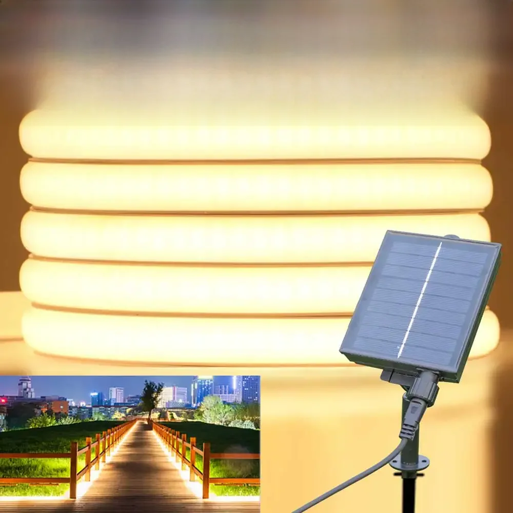 DC 24V COB Solar Neon Light Strips Flexible Lights Waterproof IP67 Warm White 1m 2m 3m 4m 5m LED Strip For Garden Decoration