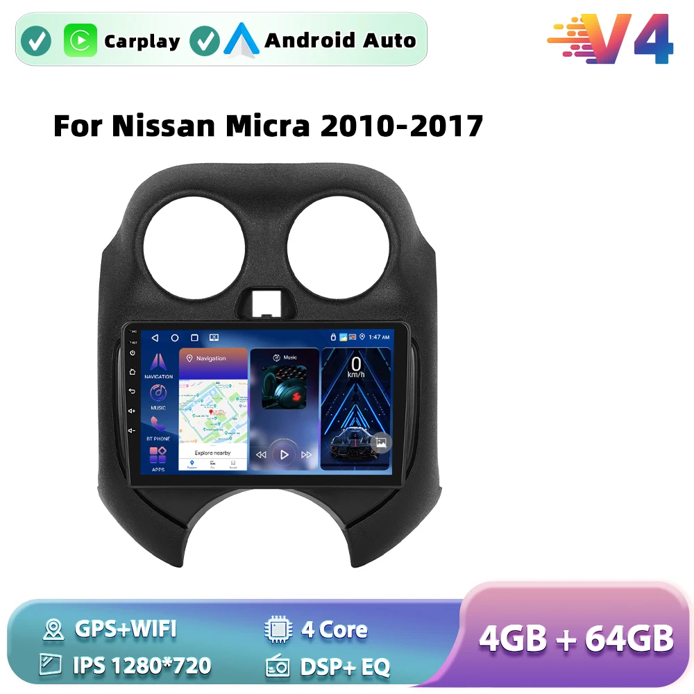 Podofo For Nissan Micra 2010-2017 Android Car Radio 2+64G/4+64G/6+128G Video Multimedia Player Carplay Android Auto GPS BT image 3