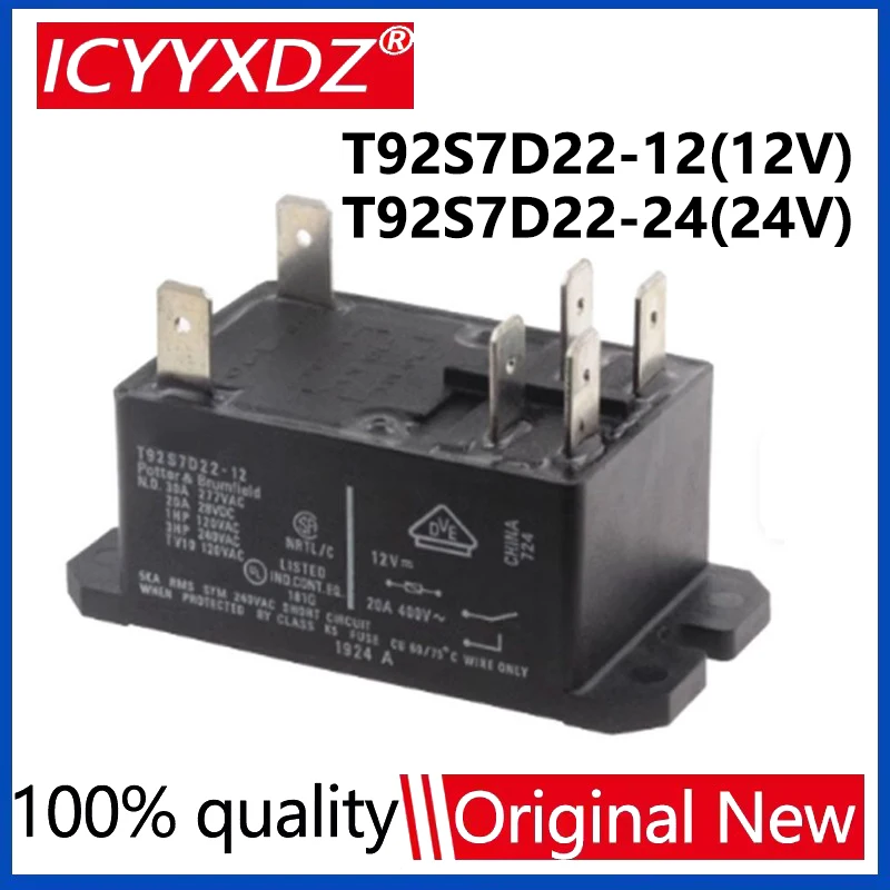 1Pcs/lot New Original Relay T92S7D22-12 T92S7D22-24 12VDC 24VDC 30A 250VAC 6PIN 12V 24V Power Relay