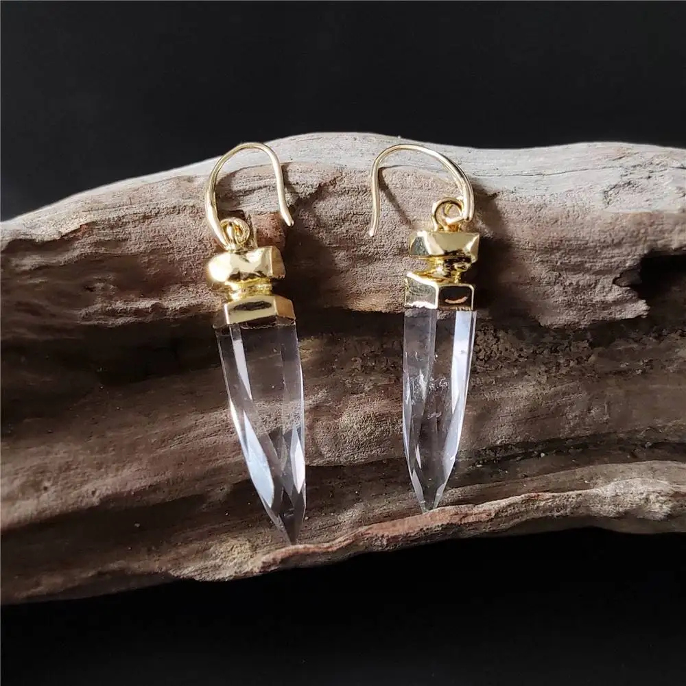 FUWO Female Elegant Crystal Quartz Drop Earrings Faceted Arrow Golden Earrings For Women Party Wedding Gift Wholesale ER258