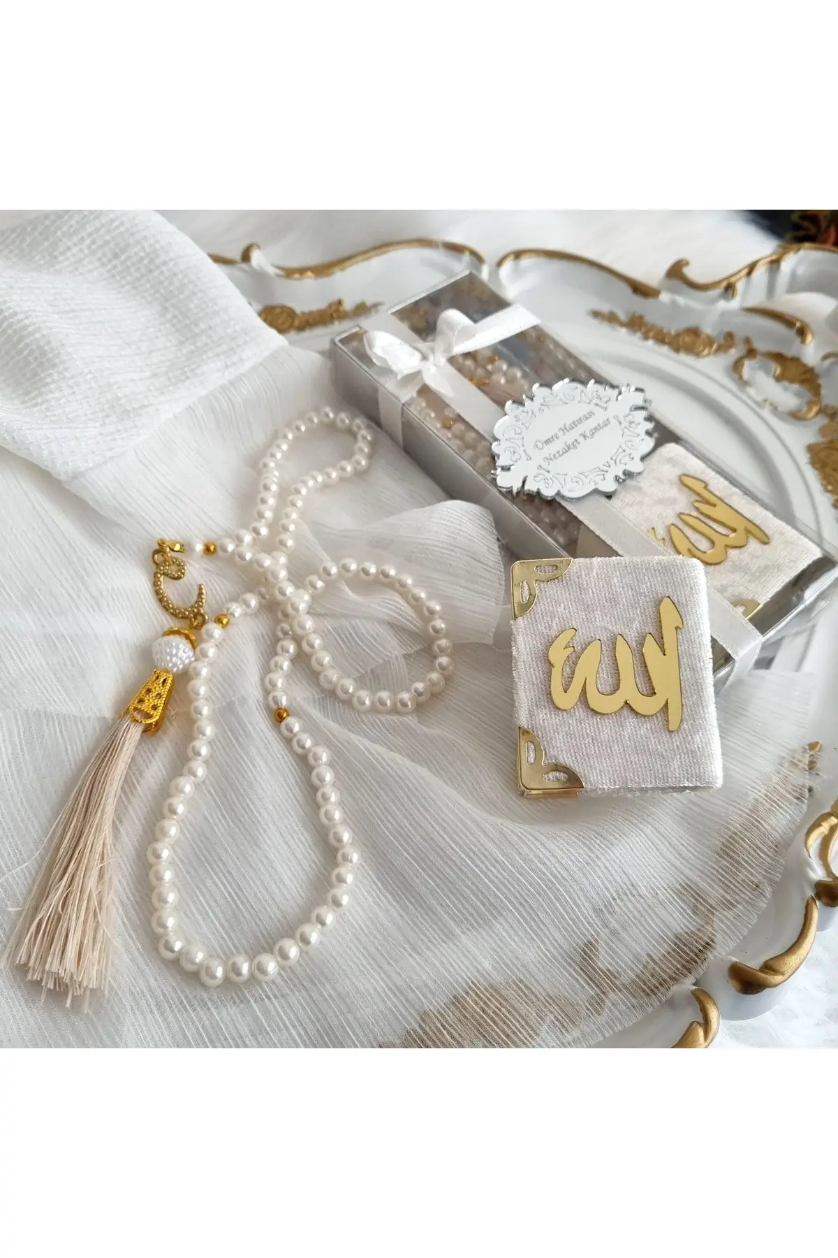 Cream Boxed Quran Rosary Mevlüt Hajj Engagement Wedding Gift