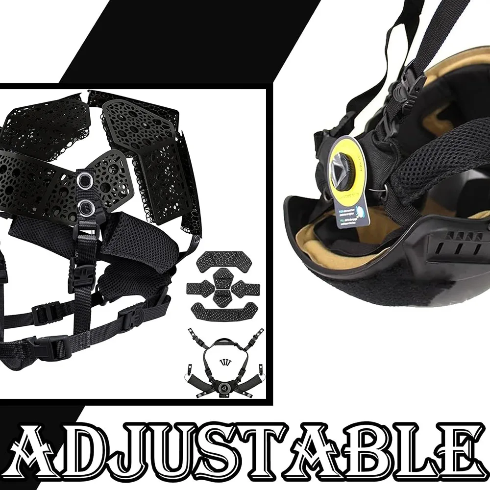 

Tactical Helmet Suspension System Padding Kit, 3D Nano Technology Liner Adjustable Dial Fit Chin Strap for ACH MICH Fast Helmets