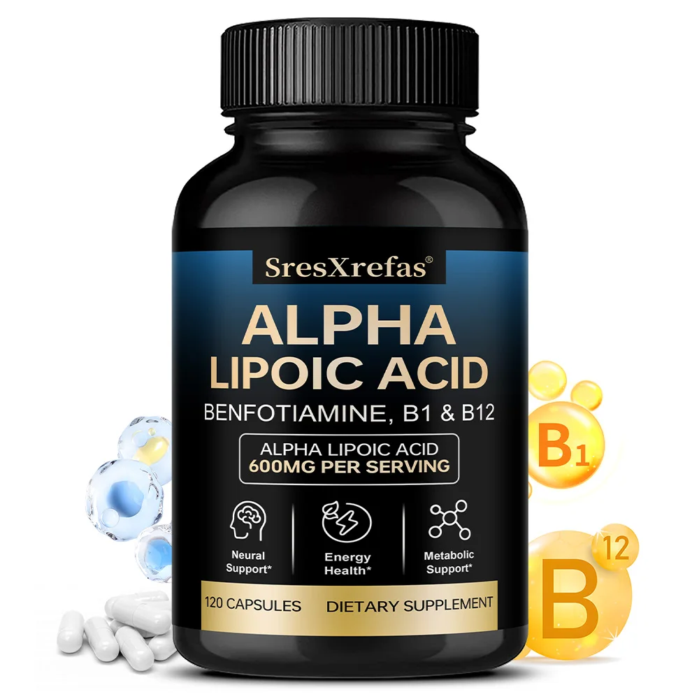 Alpha Lipoic Acid Capsules 600mg - Antioxidant, Support Liver, Brain Health, Metabolism, Nourish Nerves & Daily Vitalit