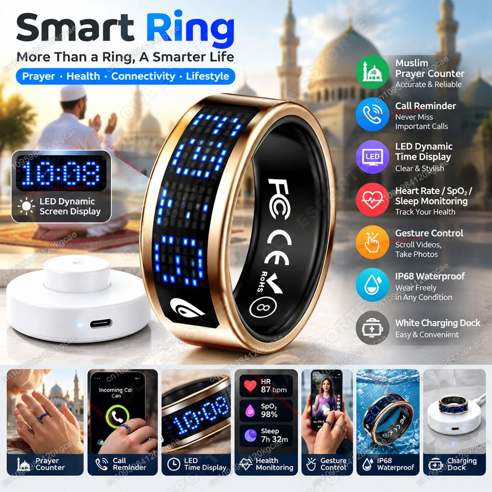 2026 New R12 Smart Ring with Display Screen and Touch, Wireless Charging, Health Manager, 5 ATM Waterproof Smartring For Men Women