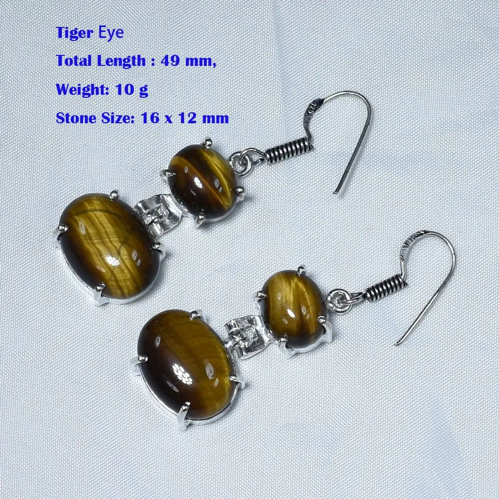 Genuine Shiva Eye Black Onyx Tiger Eye Carnelian Rose Quartz  Silvers Overlay Copper Earrings