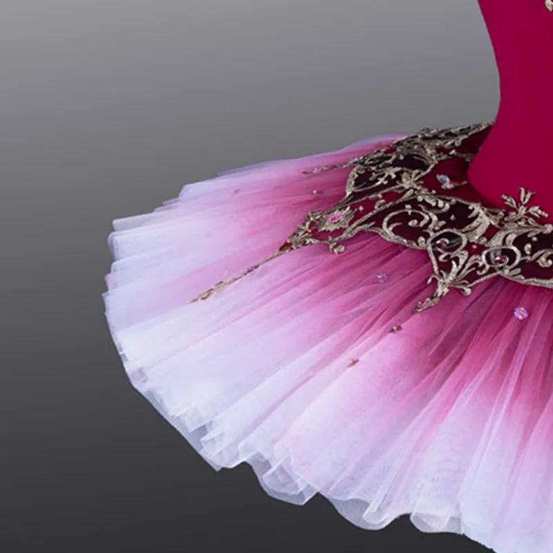 FLTOTURE Adult Deep Cherry Ballet Professional Pancake Tutu Paquita Sugar Plum Fairy Classical Stage Competition Costume QW1378