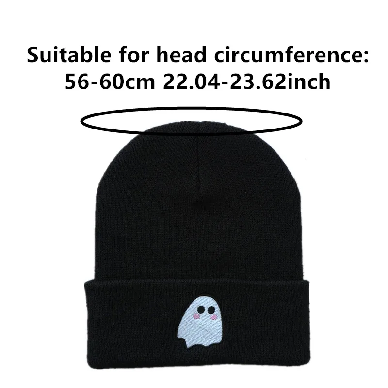 2 PCS Fall Winter Glow in the Dark Ghost Embroidered Beanie Halloween Woman Man Beanies Glow Thread