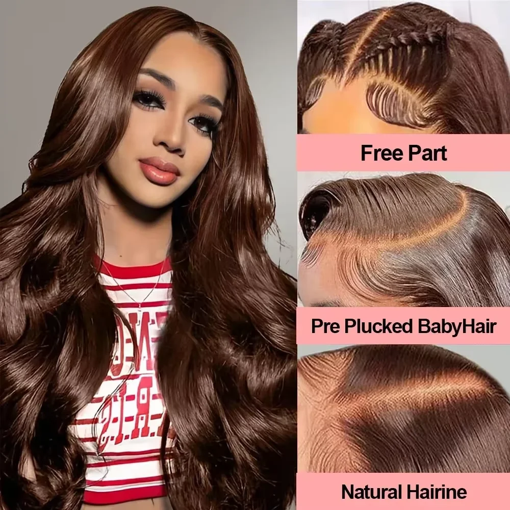 200% Water Wave #2 Colored 13x4 Lace Frontal Wig 36 Inch Chocolate Brown Body Wave 13x6 HD Lace Front Human Hair Wigs