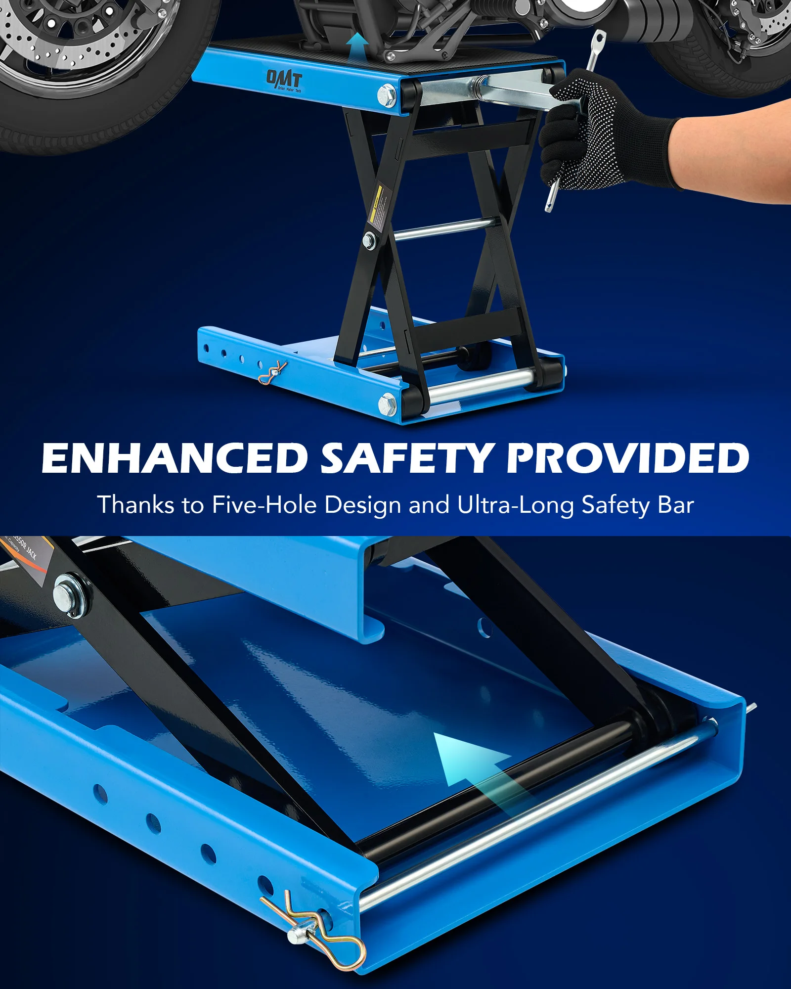 OMT 1100lb دراجة نارية مقص جاك رفع سطح واسع T مقبض رافعة حامل ATV دراجة دراجة إصلاح حامل لصيانة الدراجات النارية