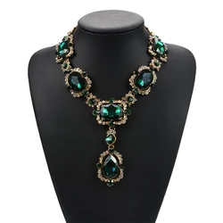 Victorian Jewelry Luxury Runway Wedding Bridal Accessories Red Green Emerald Crystal Rhinestone Bib Statement Necklace for Women