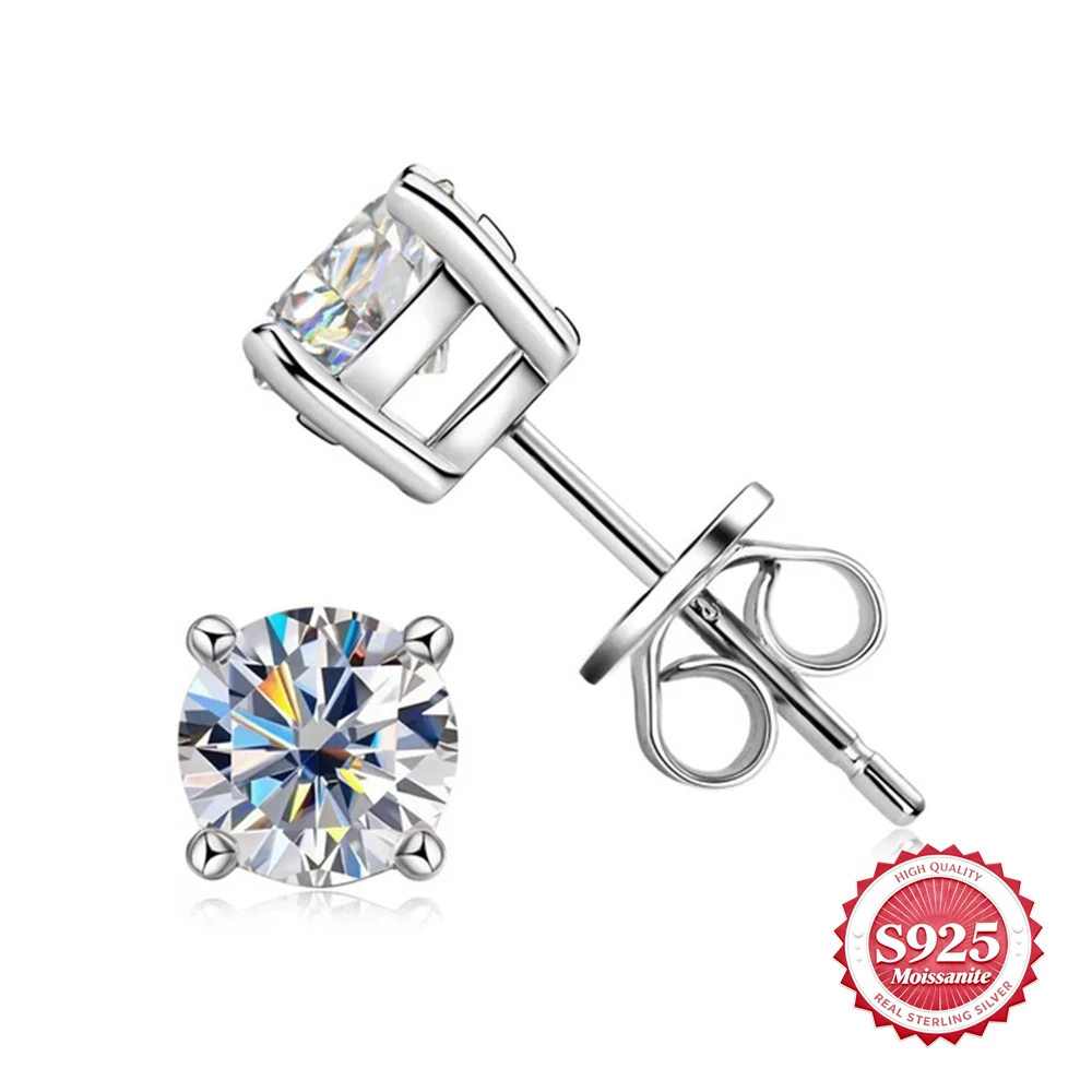 

D Color S925 Sterling Silver VVS Moissanite Stud Classic Four Prongs Women Men Festival Birthday Party Occasion Gifts