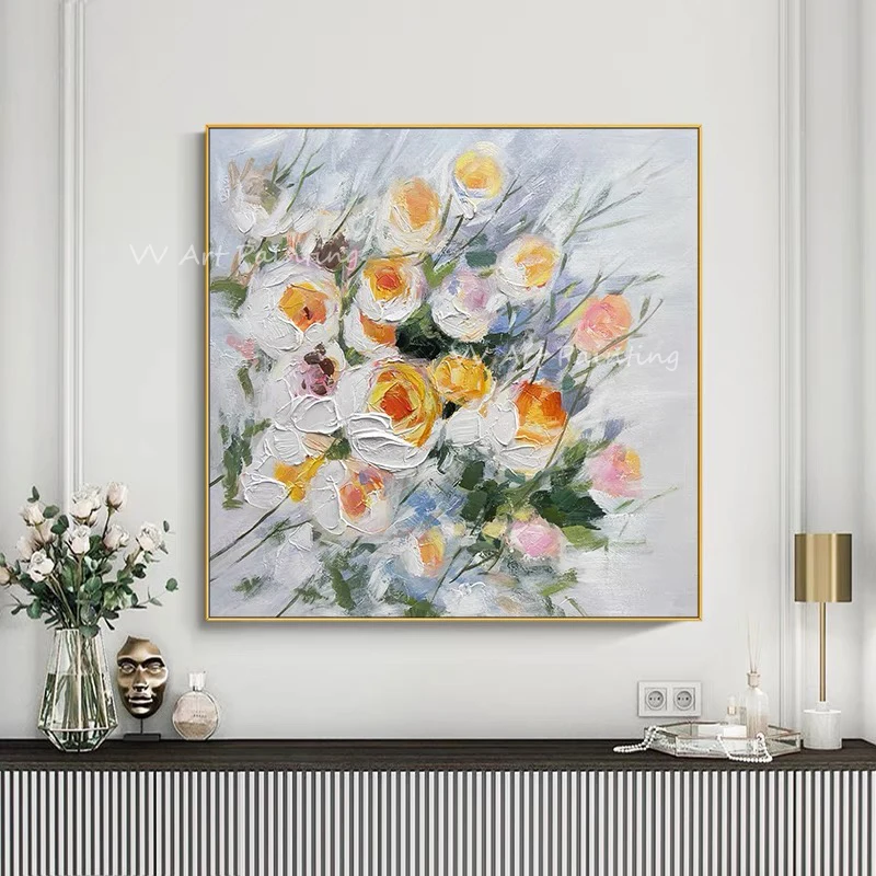 Colorful flower large size oil painting modern porch aisle artwork picture for kid's room decoration as a gift