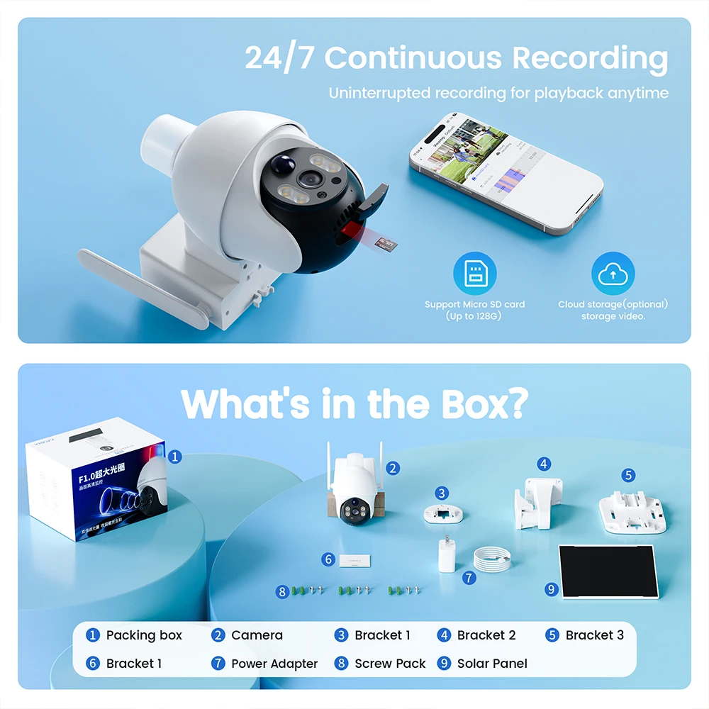 XIAOVV 4G Sim 6MP 태양광 야외 카메라 PTZ 감시 야외 방수 보안 카메라 컬러 야간 투시 스마트 홈