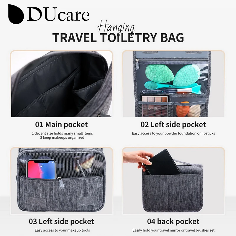 DUcare Foldable Makeup Bag Travel Hanging Cosmetic Organizer Case Dry And Wet Separation Bag for Cosmetics Makeup Brush Toiletry