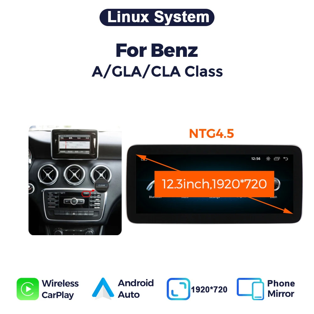 MEKEDE EU Lagerbestand 10,25 Zoll/12,3 Zoll Linux Wireless Carplay Android Auto für Mercedes-Benz A-Klasse CLA GLA W176 W117 X156 2013 2014 2015 - 2019 NTG4.5 NTG5.0 Multimedia-Bildschirm 1920*720