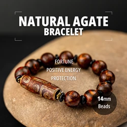 14mm Natural Stone Bracelet Agate Beads Bracelet 9-Eyed Dzi Beads Healing Stone Bracelet for Man Women Best Bracelet Gifts
