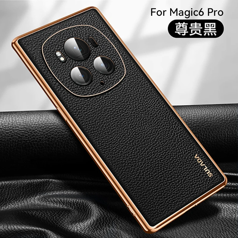 Genuine Leather Case For Honor Magic 6 Pro Case Lens Protection Cover Real Leather Phone Protector For HONOR Magic 6