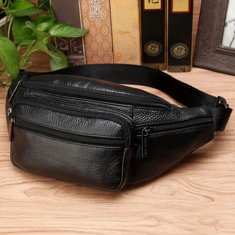 Oryginalne skórzane męskie saszetki na biodra Sling Chest Pocket Pouch Travel Hiking Male Real Cowhide Loop Hip Belt Bum Bag — zdjęcie 2