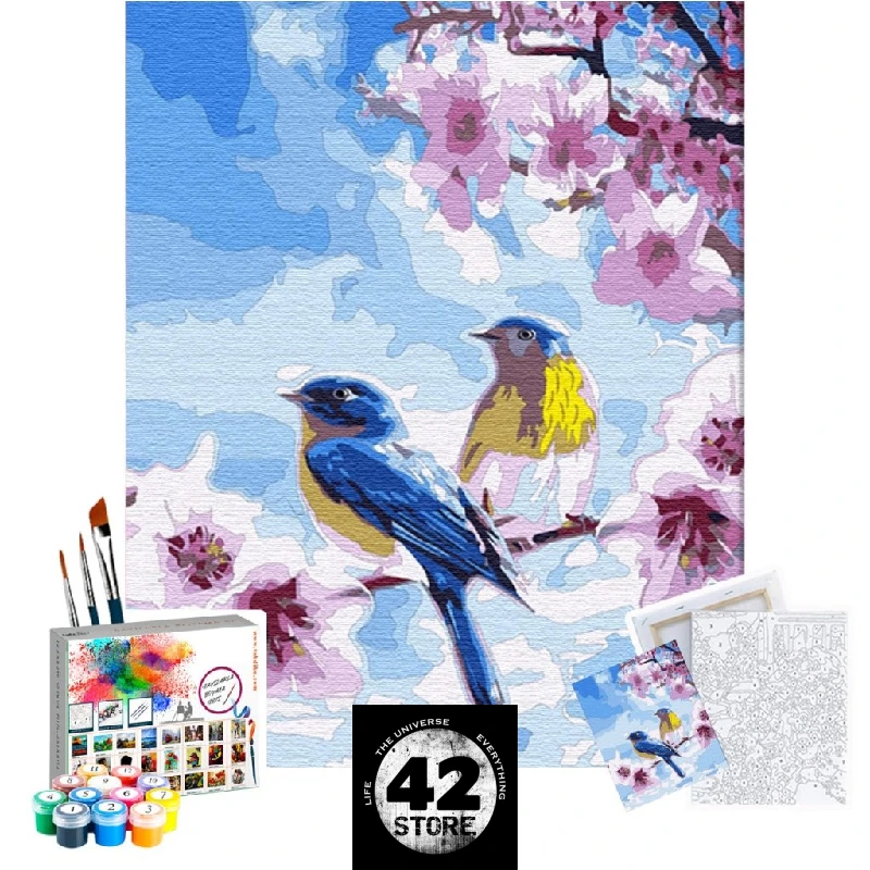 Painting By Numbers Set On 40 x 50 cm Canvas Chassis Birds on Branch Tabdiko