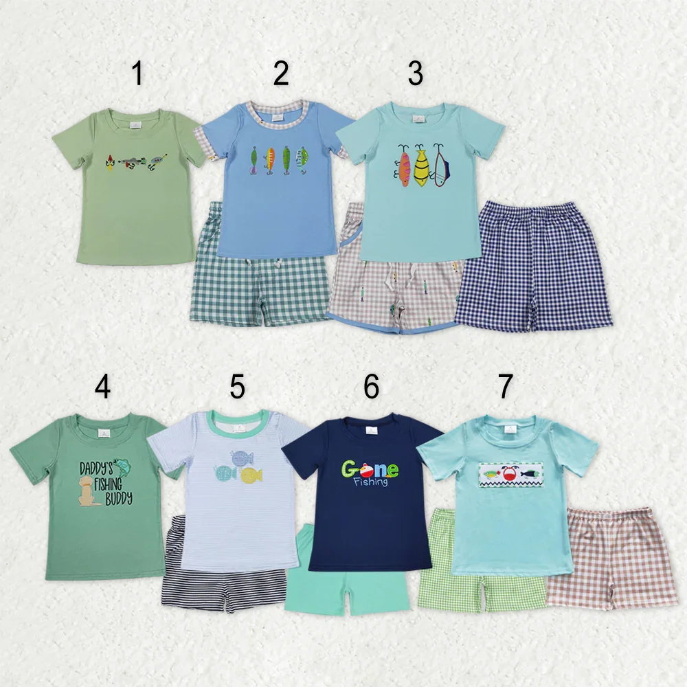 

z1216-01 BSSO0362 Wholesale Boutique kids clothes boys Matching embroidery short sleeve shorts Set Summer Children clothing