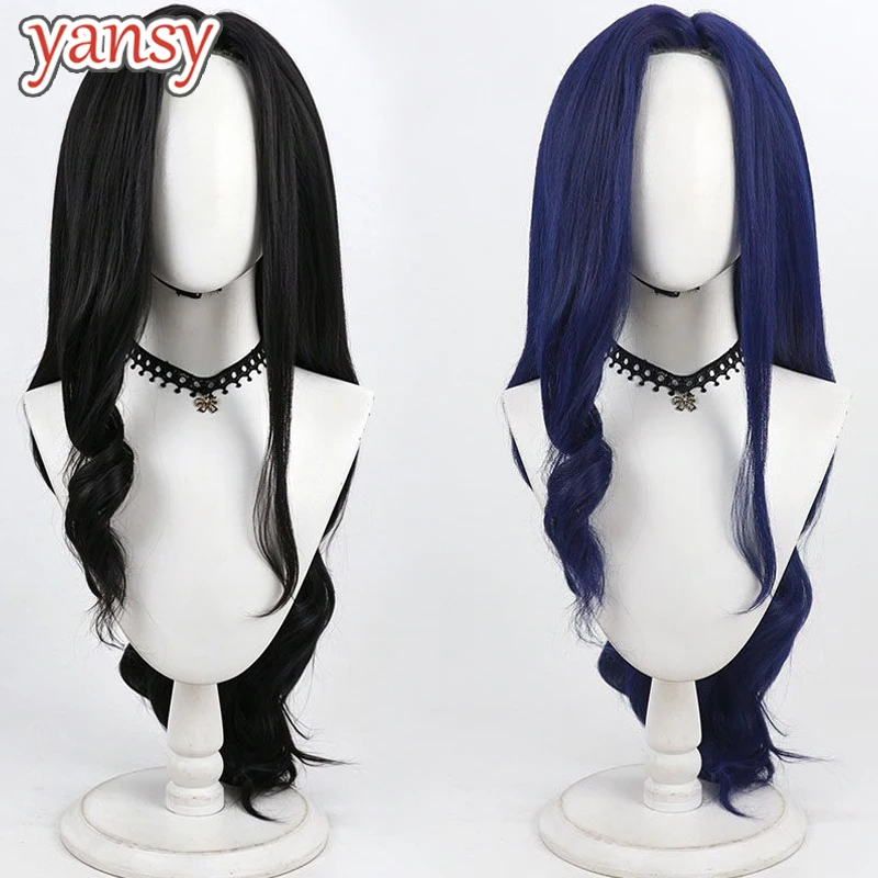 Yansywig Synthetic Hair Silvermist Cosplay Wigs Silvermist Role Play Halloween 85cm Long Wavy Black Blue Wig Heat Resistant