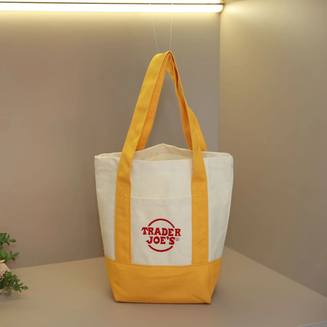 Trader Joe's Mini Canvas Tote Bag Color Block Handbag Portable Lunch Bag Casual Shopping Bag Women Cute Small Handheld Purse Reusable Grocery Storage Bags view 4