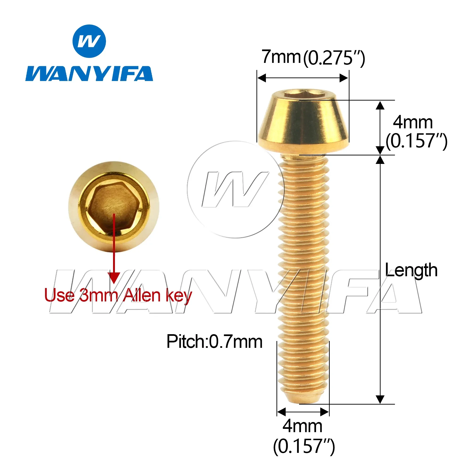 Wanyifa 4/10pcs Titanium Ti Bolts M4x8/10/12/15/20mm Tapered Head Hex Bicycle Bike Screw