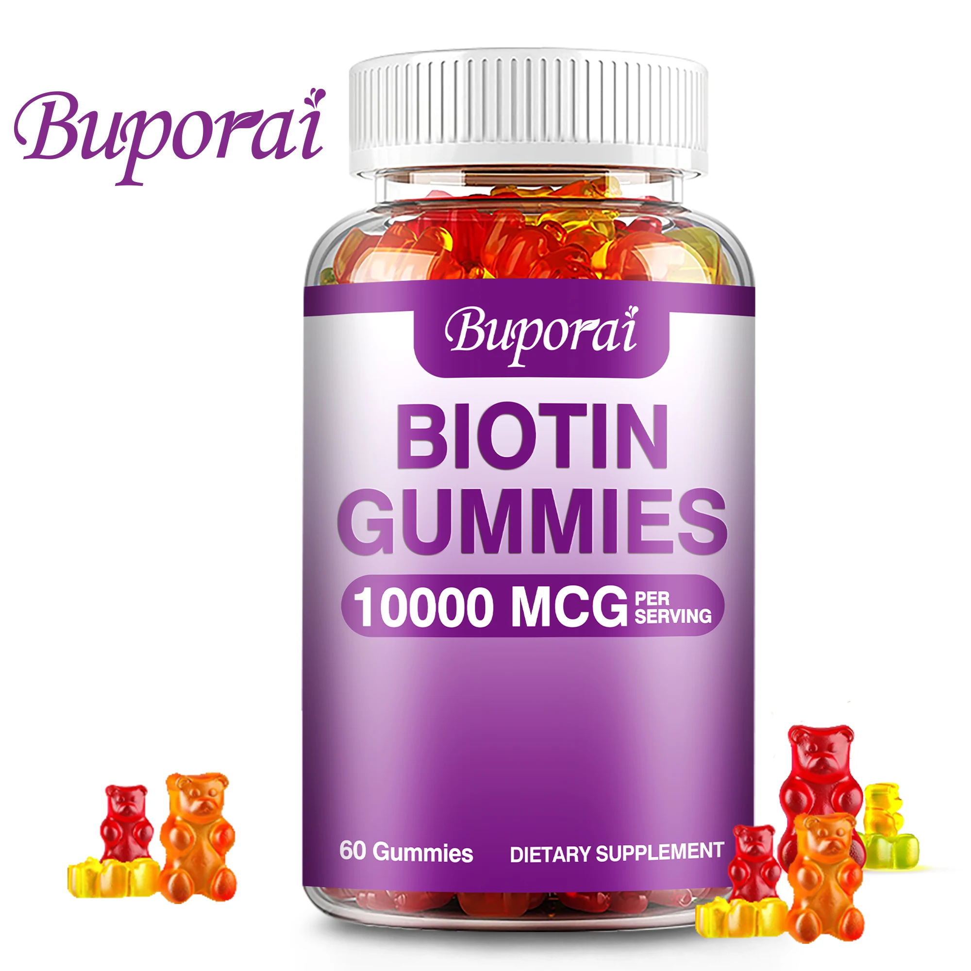 Biotin 10000mcg - Supports Healthy Hair, Skin and Nails, Anti-aging, Brightens Skin Tone - 60 Gummies