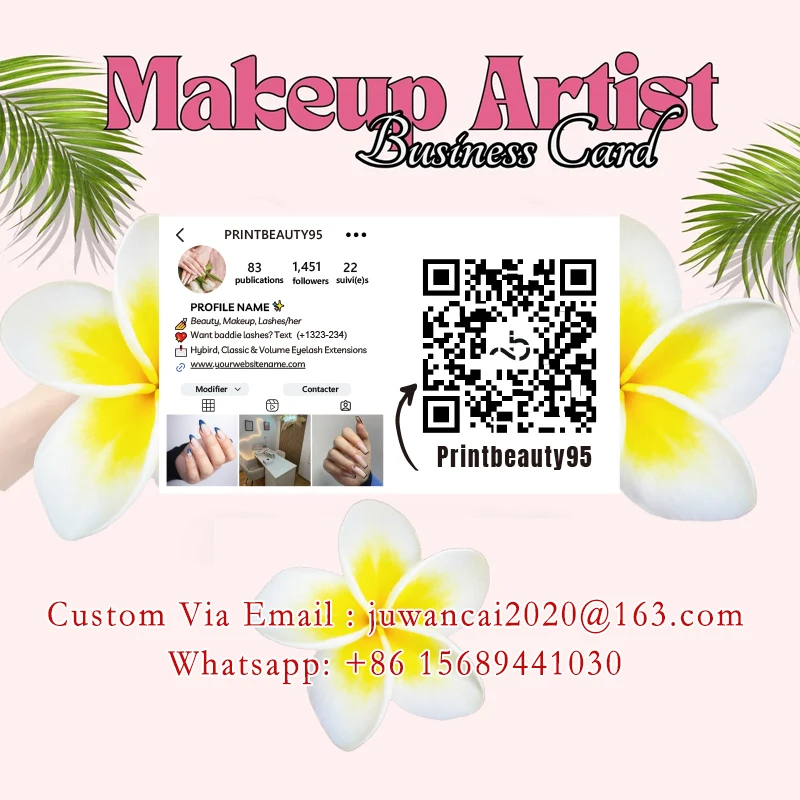 Custom Pop Up Instagram Business Cards With Photos DIY 3D Folded Cards Design With QR Code and Logo Printable For Beauty Salon