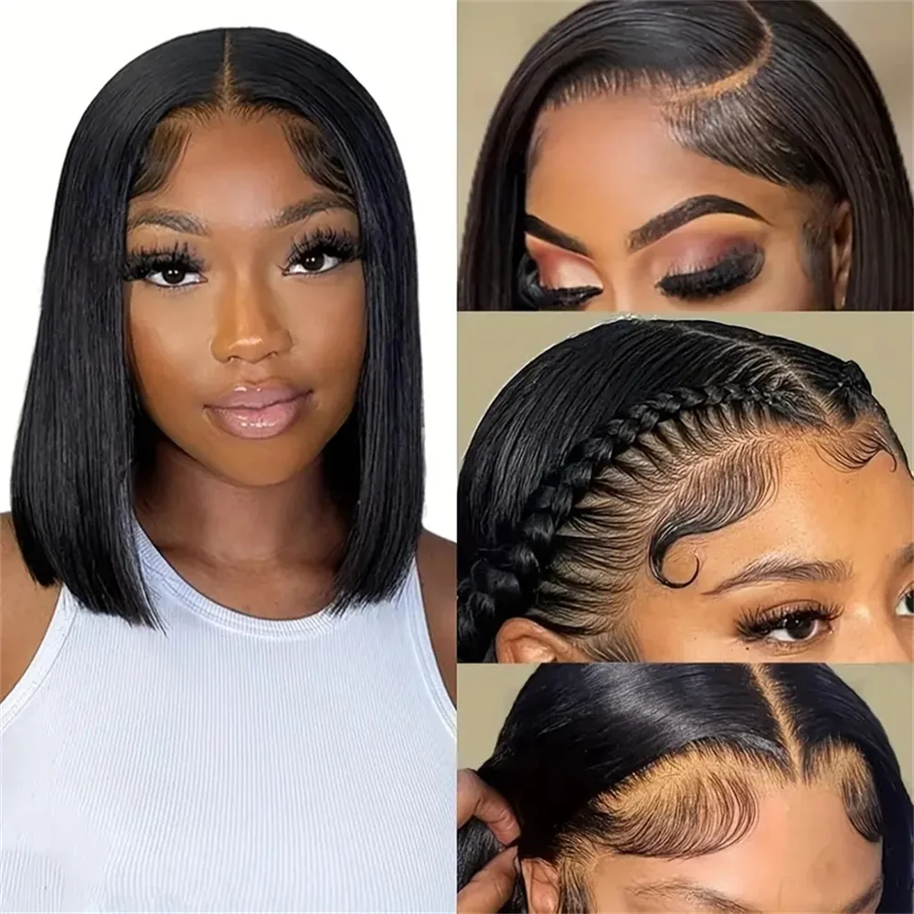 

13x6 Lace Front Human Hair Wig Transparent Lace Frontal Wigs For Black Women Short Bob Wig Glueless Straight Natural Hair