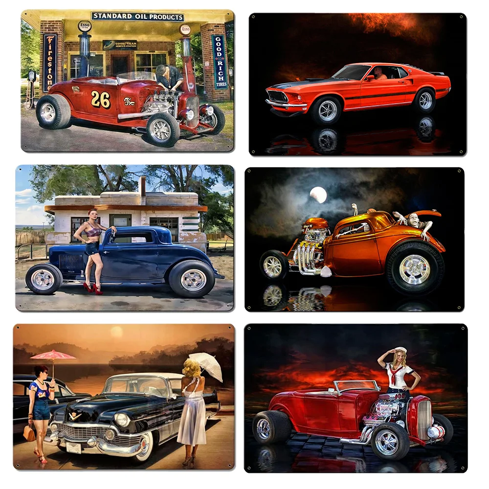 Vintage Metal Signs Cool Metal Wall Art with funny metal signs Car Images Ideal for Garage,Bedroom,Living Room posters man cave