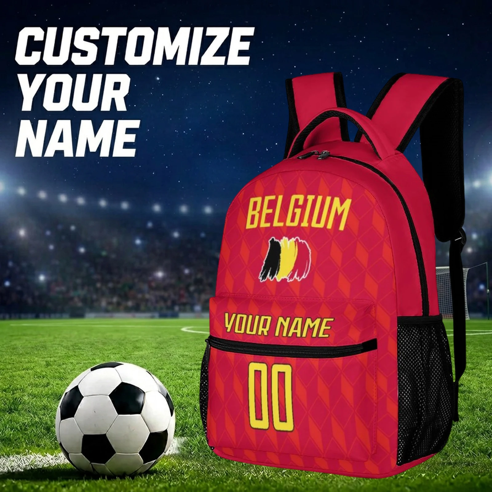 Custom Belgium Backpack for Kids Fashion Soccer National Team Personalized School Bag for Boys Girls Back to School Gift