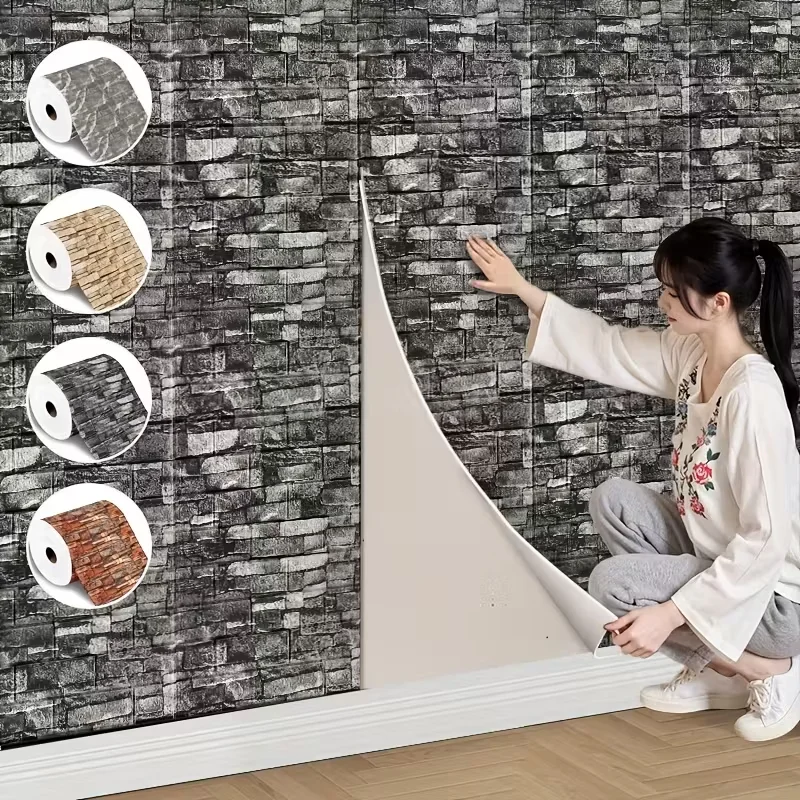 3D Self-Adhesive Brick Wall Stickers Peel and Stick Waterproof Foam Panels Removable Wallpaper for Bedroom Living Room Decor