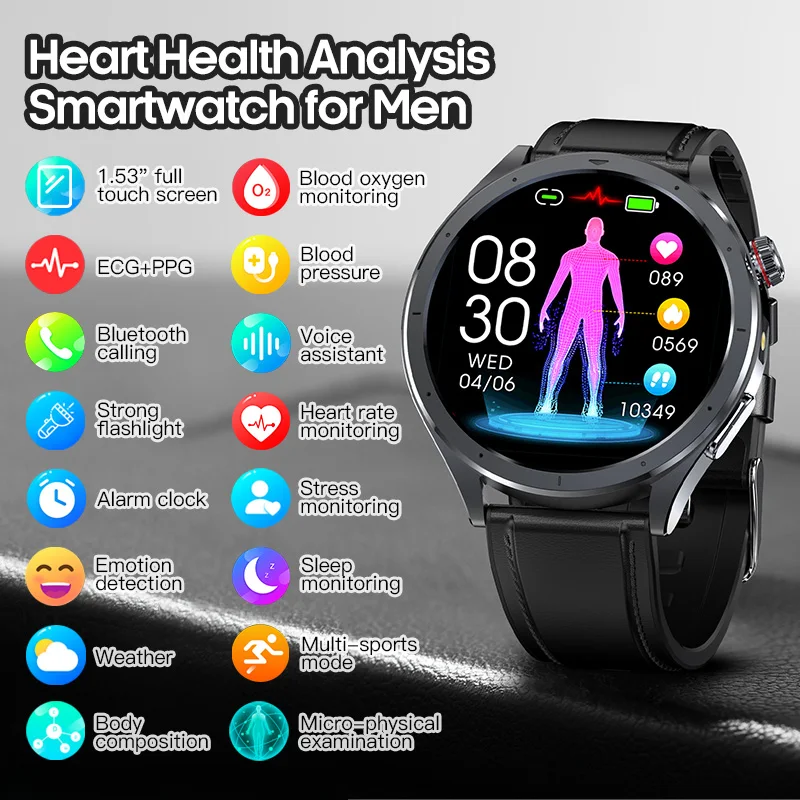 

2025 New ECG+ Heart Health Analysis Smart Watch with Strong Flashlight IP68 Waterproof Sports Call Heart Rate Sleep Monitor