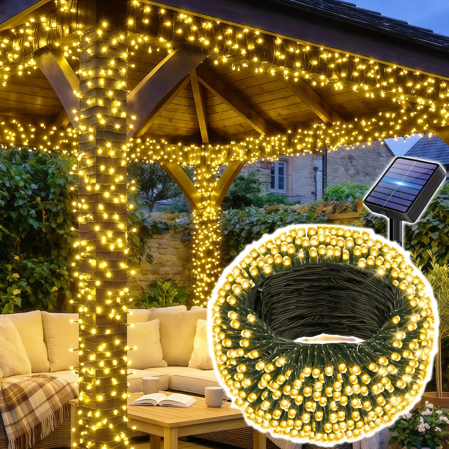 1 Packung, LED-Lichterkette für den Außenbereich, 32/22/12 m, dunkelgrüner Draht, blinkende Märchen-Lichterkette, 12 Modi, dekorative Außenbeleuchtung, geeignet für Zäune, Balkone, Innenhöfe, Camping,