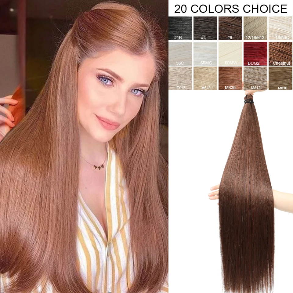 

28” Colored Brown Twist Crochet Braiding Hair Extensions High Temperature Straight Hair Bundle Synthetic PonyTail Hair For Women