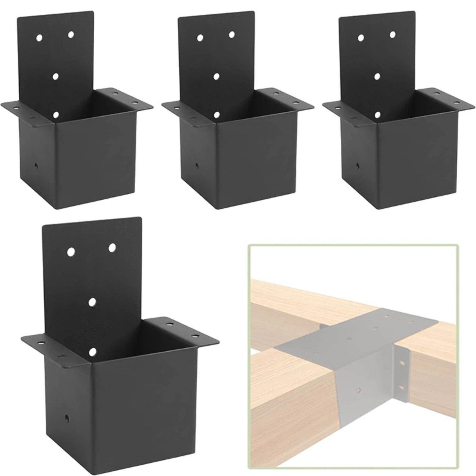 4 Pcs/Set Pergola Post Connector Powder-Coated 4x4 Post Bracket Predrilled Holes 4x4 Lumber Bracket