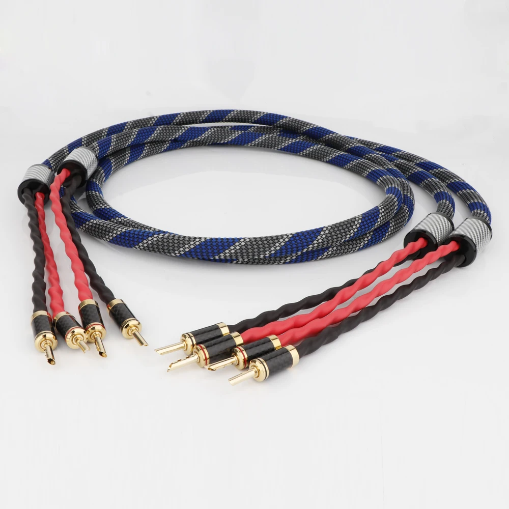 

High-End silver plated OFC Copepr Loudspeaker Cable with High Quality Carbon Fiber Gold Plated Banana Plugs and Cables Splitters