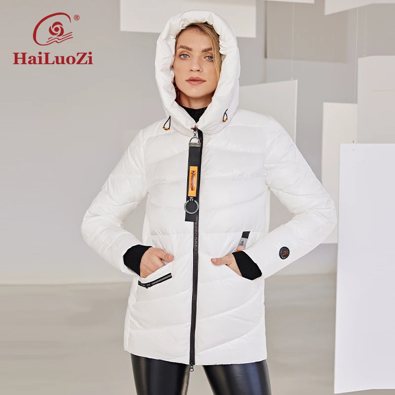 HaiLuoZi-Chaqueta cálida y gruesa para mujer, abrigo de cuello alto con capucha, con cremallera, a la moda, 2022