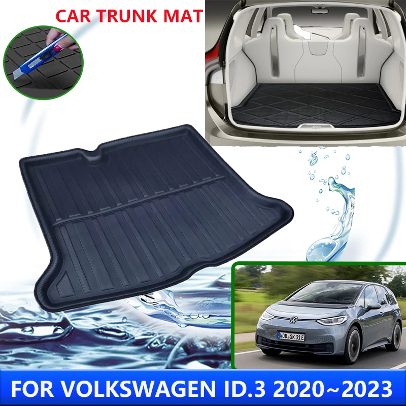 Car Trunk Mat for Volkswagen VW ID.3 2020~2023 2021 2022 Rear Cargo Liner Cover Floor Storage Pad Luggage Tray Carpet Accessorie