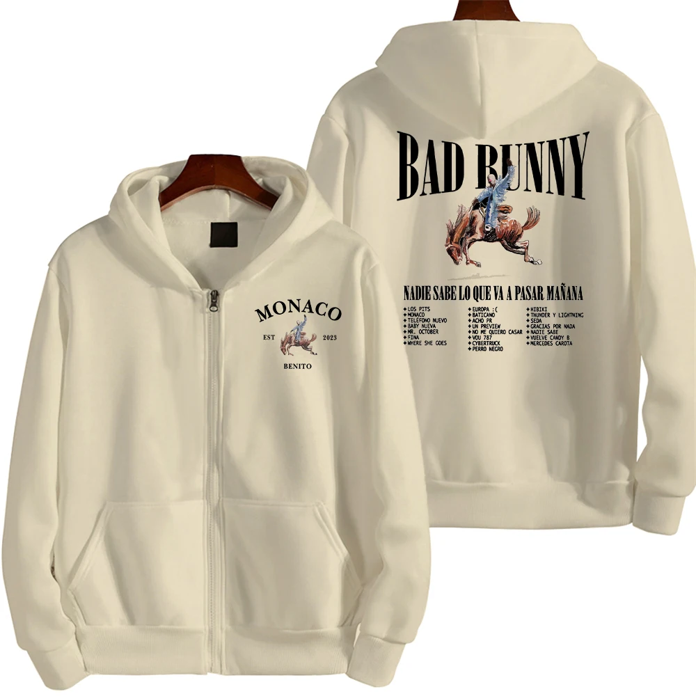 Bad Bunny 가장 인기있는 투어 후드 Nadie Sabe Lo Que Va Pasar Manana 캐주얼 프린트 자켓 남성과 여성을위한 패션상의