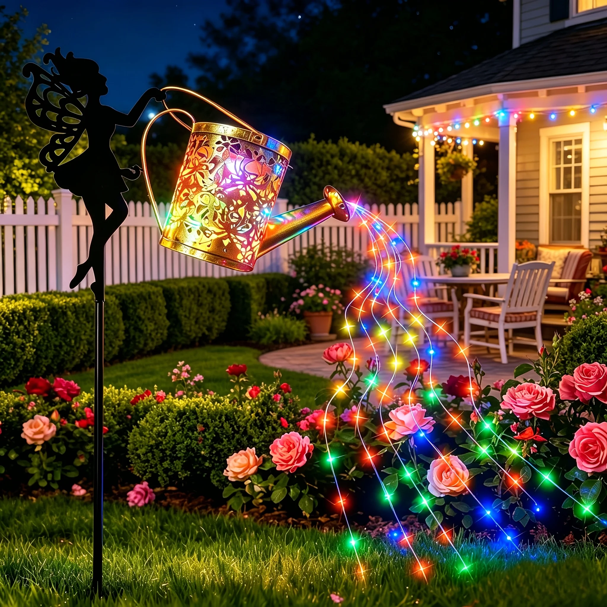 1pc Solar Outdoor Hanging Lights - Waterfall Fairy Lamp & Garden Art Lamps Art Decor Lights | Solar-PoweredPerfect for Patios, Courtyards & Walkways | Halloween/Christmas/ Thoughtful Gifts for Loved One