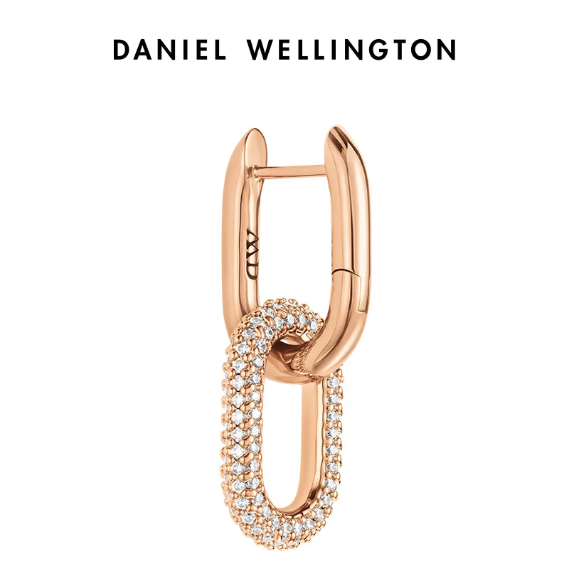 Daniel Wellington Luxury Crystal Link Earrings for Women Elegant Rose Gold Silver Chain Drop Geometric Statement Jewelry Gift