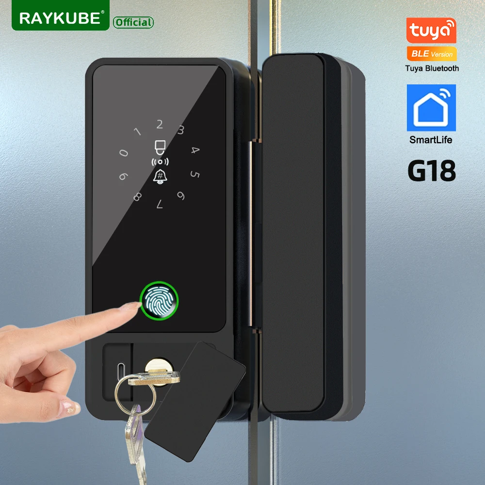 

New RAYKUBE G18 Tuya Bluetooth Smart Glass Lock Fingerprint Electronic Digital Lock APP/IC Card/Password Unlock For Glass Door