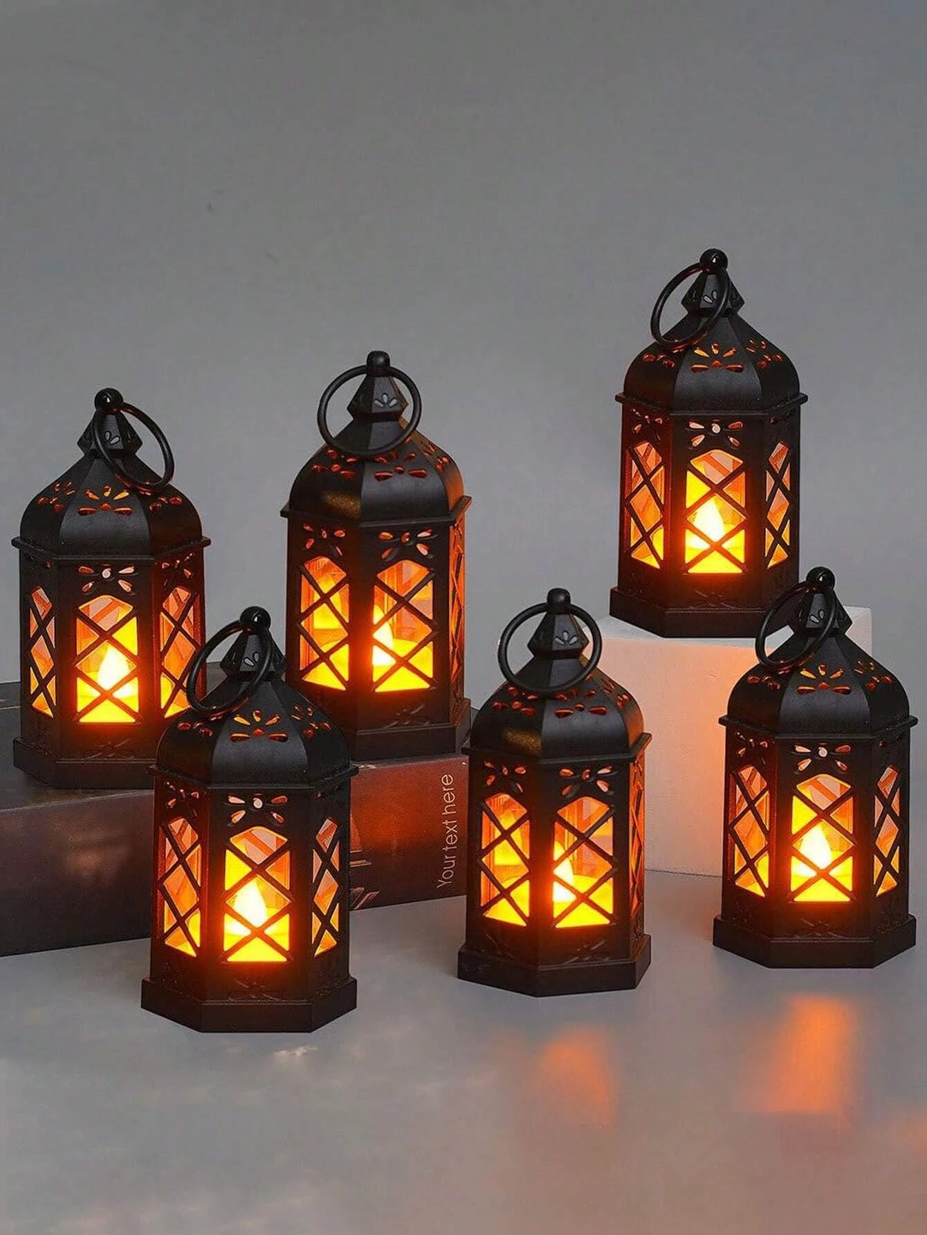 12 Pieces Mini Portable Hanging Hexagonal Wind Lantern Candle Lantern Lantern (with Battery), Vintage European Wind Lamp Simul