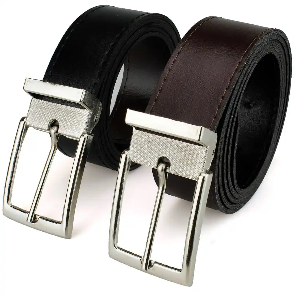 Kit 2 Belts Male Casual Synthetic Buckle Metal Black and Brown Work Ride Ready Delivery 2041