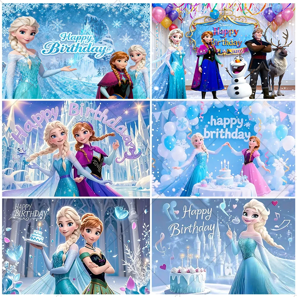 

Disney Frozen Elsa Princess Birthday Party Background Children's Party Decoration Supplies Baby Shower Portrait Banner Poster