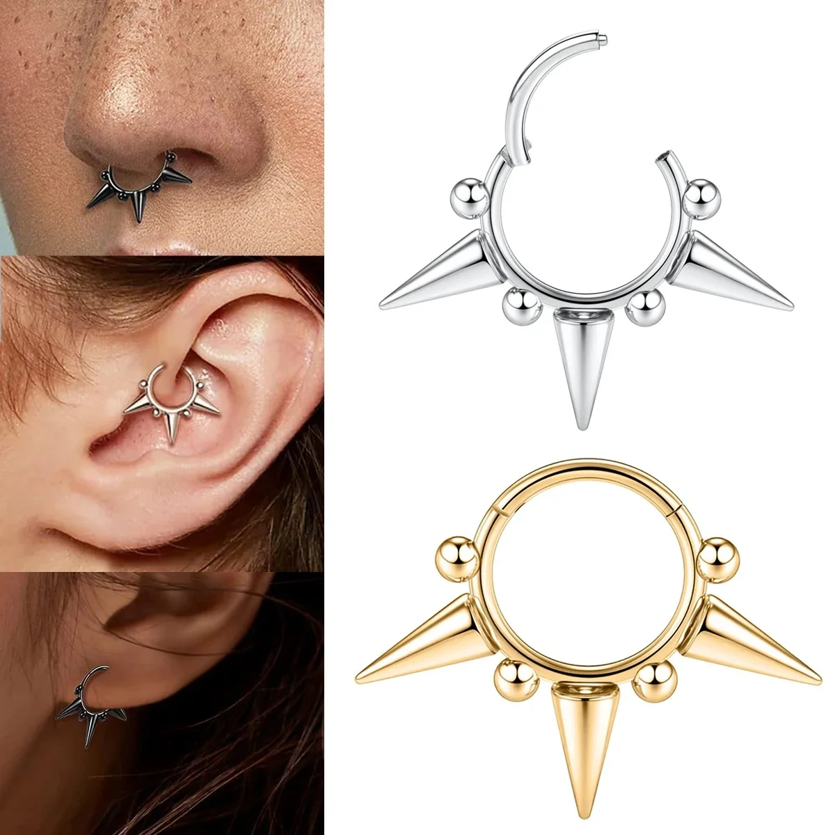 1-3PCS Tytan 16G 1.2mm Zawiasowy pierścień do nosa Hoop Septum Hoop Ring Tragus Rook Ring Piercing Biżuteria Lip Labret Ring Set Chrząstka — 2